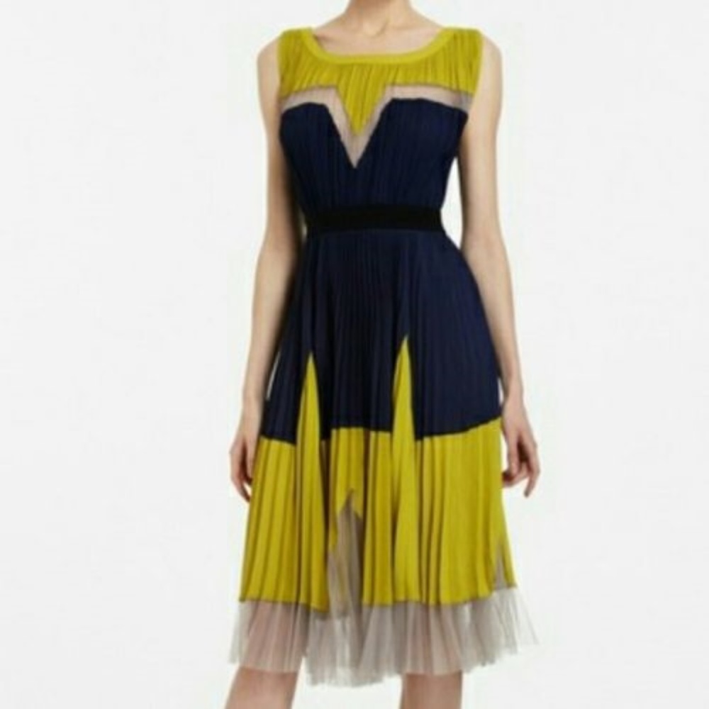 BCBG MaxAzria Lucea Blue Dill Pleated Dress 0 XS